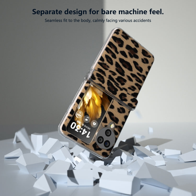 For OPPO Find N3 Flip Three Parts Transparent Frame Leopard Pattern Phone Case