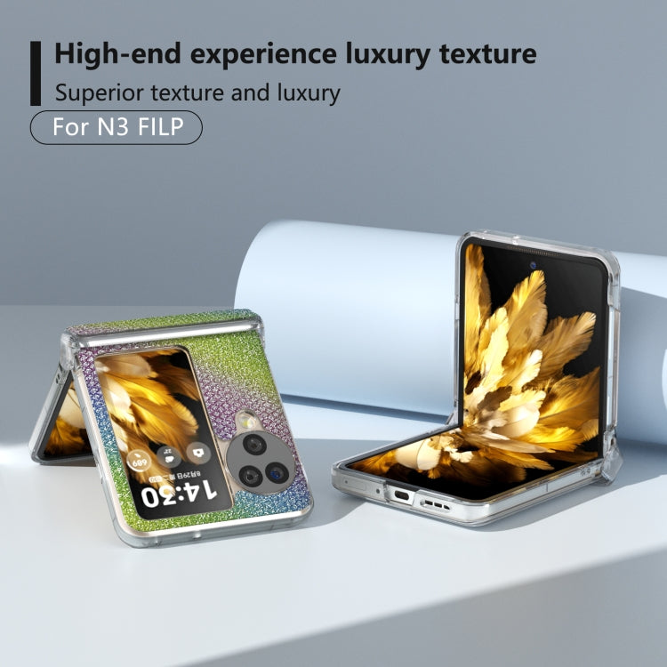 For OPPO Find N3 Flip  Three Parts Transparent Frame Diamond Phone Case