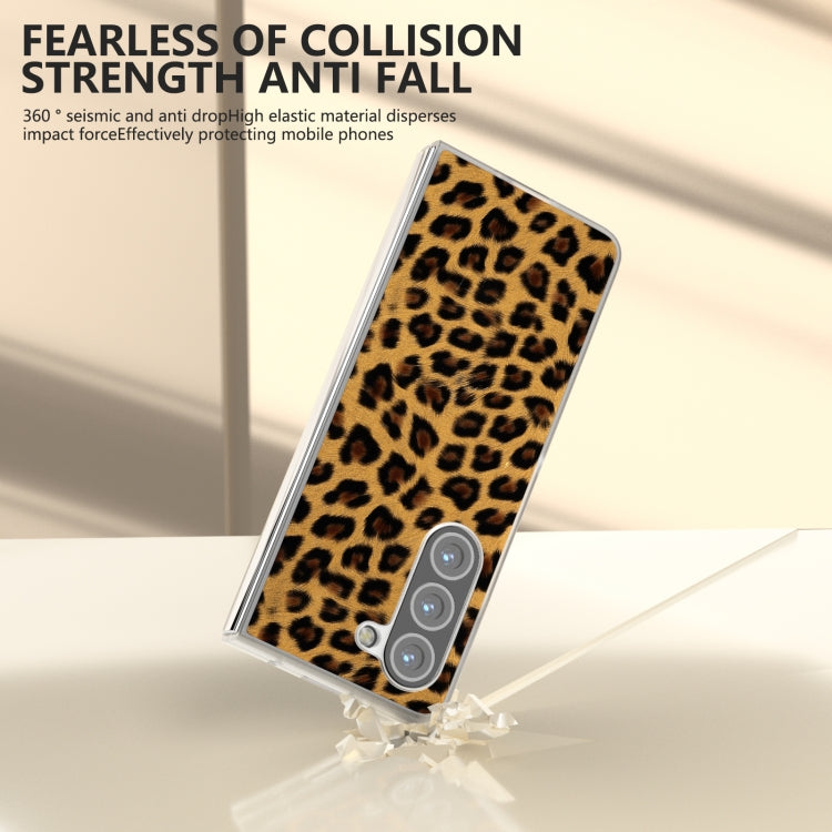 For Samsung Galaxy Z Fold5 Frosted Transparent Edge Leopard Print Phone Case
