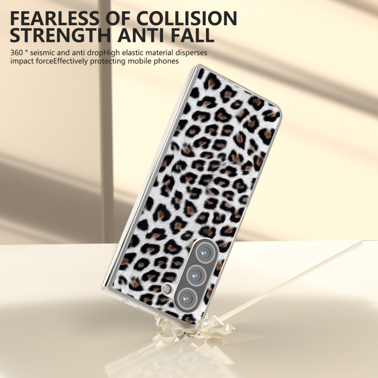 For Samsung Galaxy Z Fold5 Frosted Transparent Edge Leopard Print Phone Case