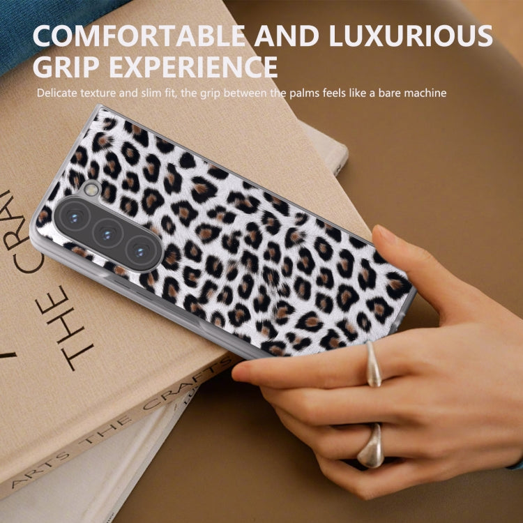 For Samsung Galaxy Z Fold5 Frosted Transparent Edge Leopard Print Phone Case