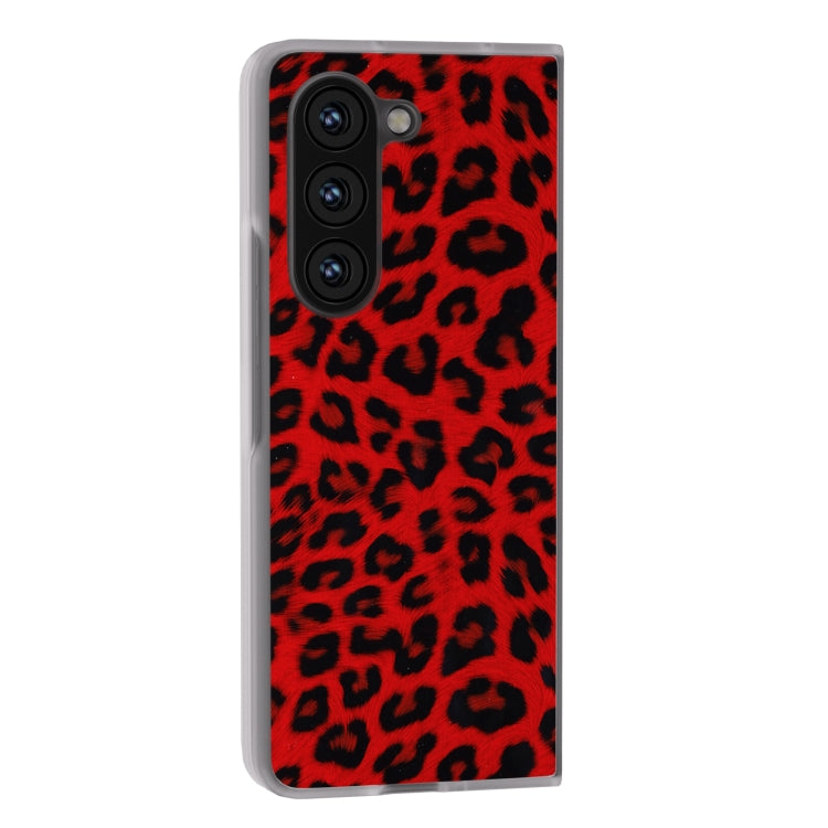 For Samsung Galaxy Z Fold5 Frosted Transparent Edge Leopard Print Phone Case