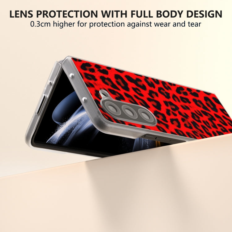 For Samsung Galaxy Z Fold5 Frosted Transparent Edge Leopard Print Phone Case