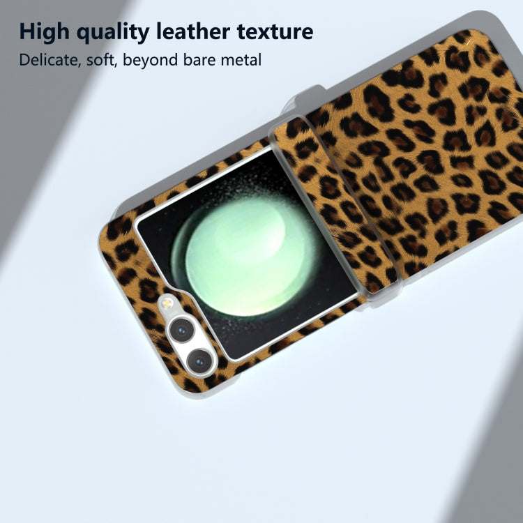 For Samsung Galaxy Z Flip5 Three Parts Frosted Transparent Frame Leopard Pattern Phone Case
