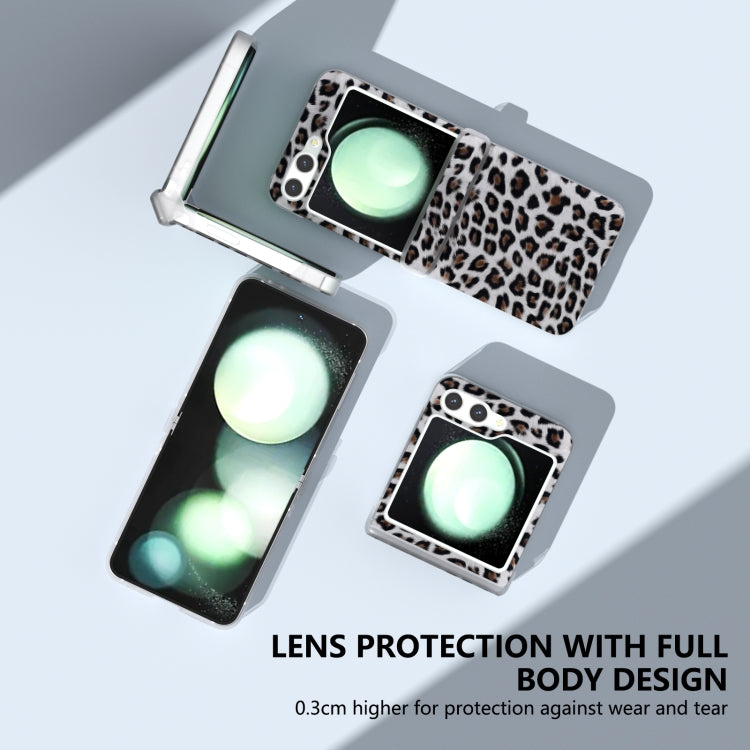 For Samsung Galaxy Z Flip5 Three Parts Frosted Transparent Frame Leopard Pattern Phone Case