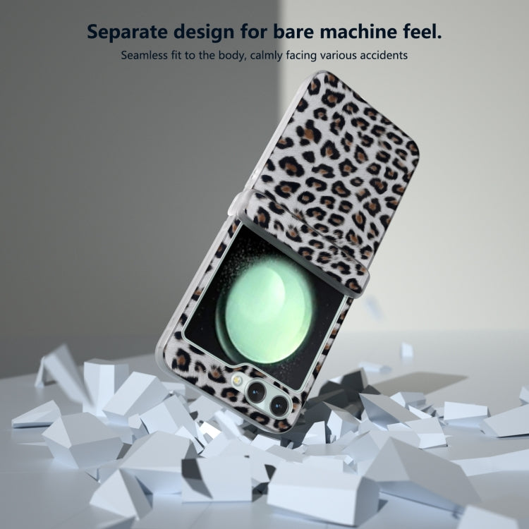 For Samsung Galaxy Z Flip5 Three Parts Frosted Transparent Frame Leopard Pattern Phone Case