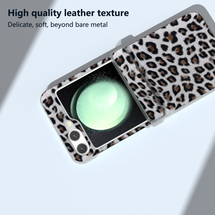 For Samsung Galaxy Z Flip5 Three Parts Frosted Transparent Frame Leopard Pattern Phone Case