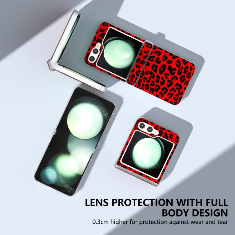 For Samsung Galaxy Z Flip5 Three Parts Frosted Transparent Frame Leopard Pattern Phone Case