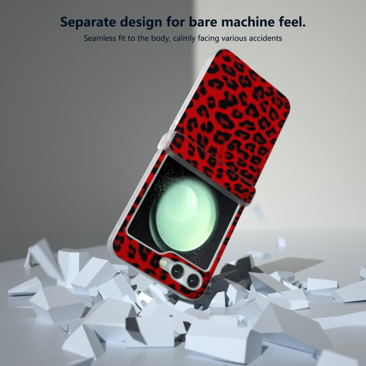 For Samsung Galaxy Z Flip5 Three Parts Frosted Transparent Frame Leopard Pattern Phone Case