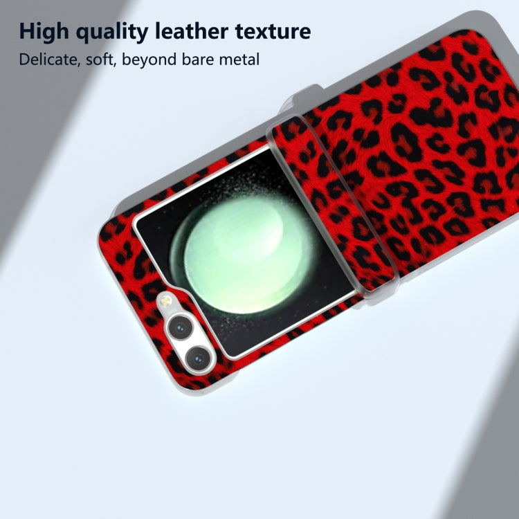 For Samsung Galaxy Z Flip5 Three Parts Frosted Transparent Frame Leopard Pattern Phone Case