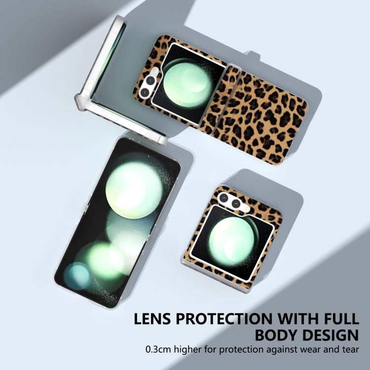 For Samsung Galaxy Z Flip5 Three Parts Frosted Transparent Frame Leopard Pattern Phone Case