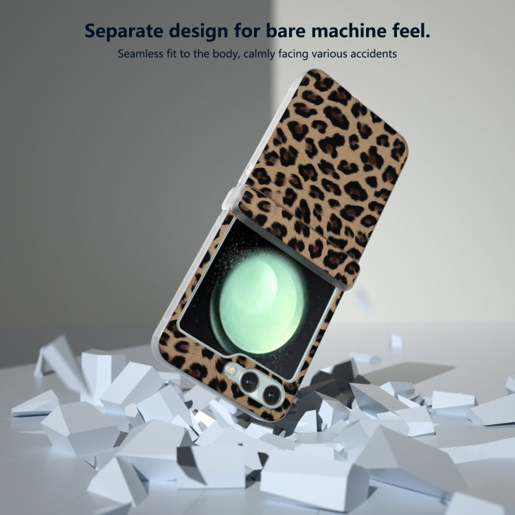 For Samsung Galaxy Z Flip5 Three Parts Frosted Transparent Frame Leopard Pattern Phone Case