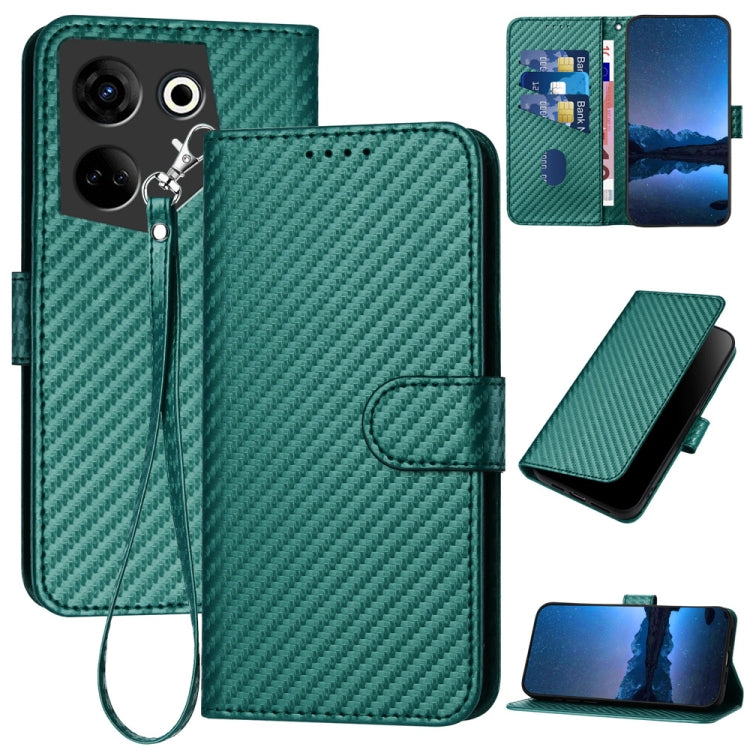 For Tecno Camon 20 / 20 Pro 4G YX0070 Carbon Fiber Buckle Leather Phone Case with Lanyard