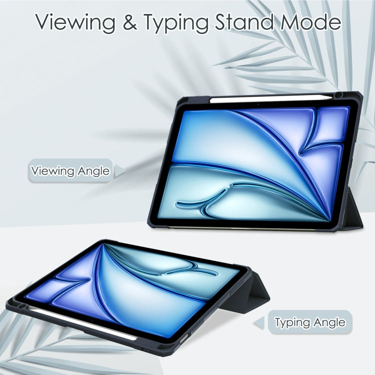 For iPad Air 11 2026 / 2025 / 2024 Pure Color 3-fold Clear TPU Smart Leather Tablet Case