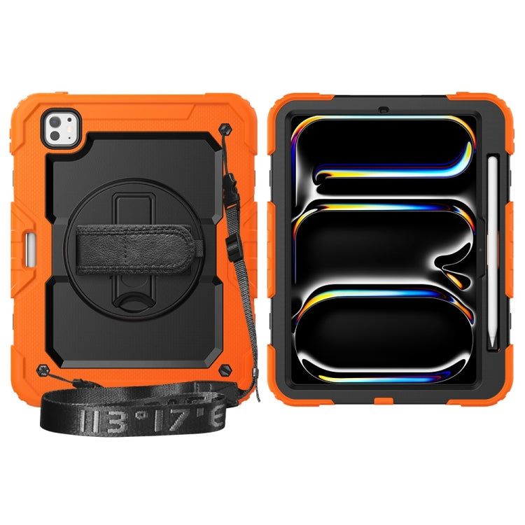 For iPad Pro 11 2025 / 2024 Lucky Wheel Grip Silicone Hybrid PC Tablet Case with Shoulder Strap