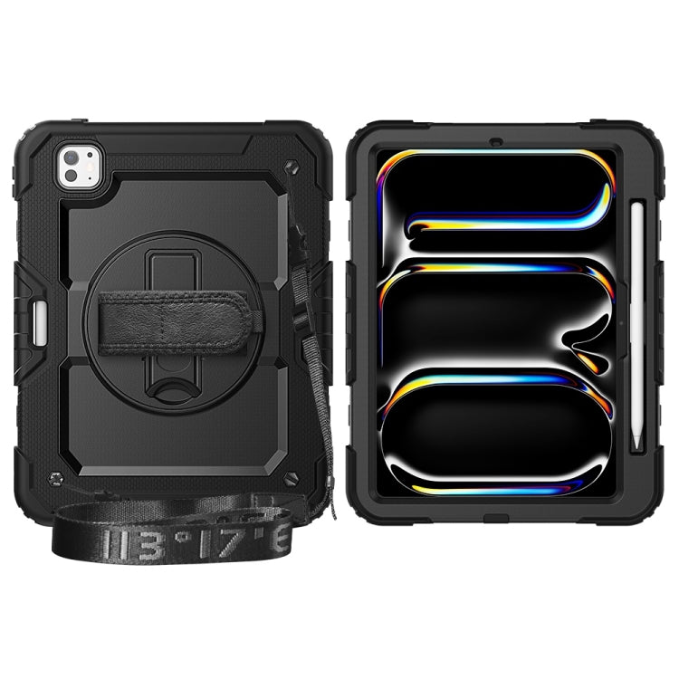 For iPad Pro 11 2025 / 2024 Lucky Wheel Grip Silicone Hybrid PC Tablet Case with Shoulder Strap