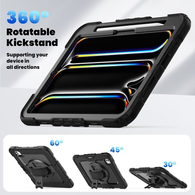 For iPad Pro 11 2025 / 2024 Lucky Wheel Grip Silicone Hybrid PC Tablet Case with Shoulder Strap