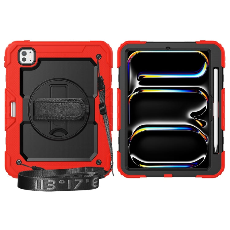 For iPad Pro 11 2025 / 2024 Lucky Wheel Grip Silicone Hybrid PC Tablet Case with Shoulder Strap