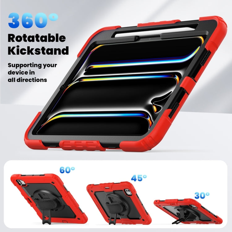 For iPad Pro 11 2025 / 2024 Lucky Wheel Grip Silicone Hybrid PC Tablet Case with Shoulder Strap