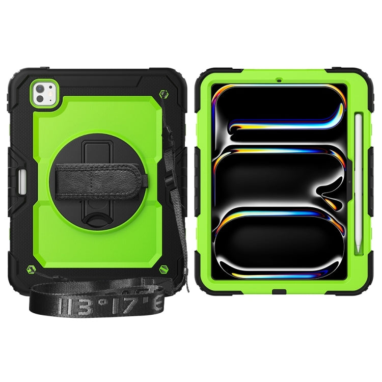 For iPad Pro 11 2025 / 2024 Lucky Wheel Grip Silicone Hybrid PC Tablet Case with Shoulder Strap