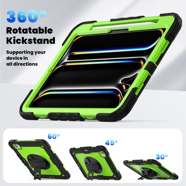 For iPad Pro 11 2025 / 2024 Lucky Wheel Grip Silicone Hybrid PC Tablet Case with Shoulder Strap