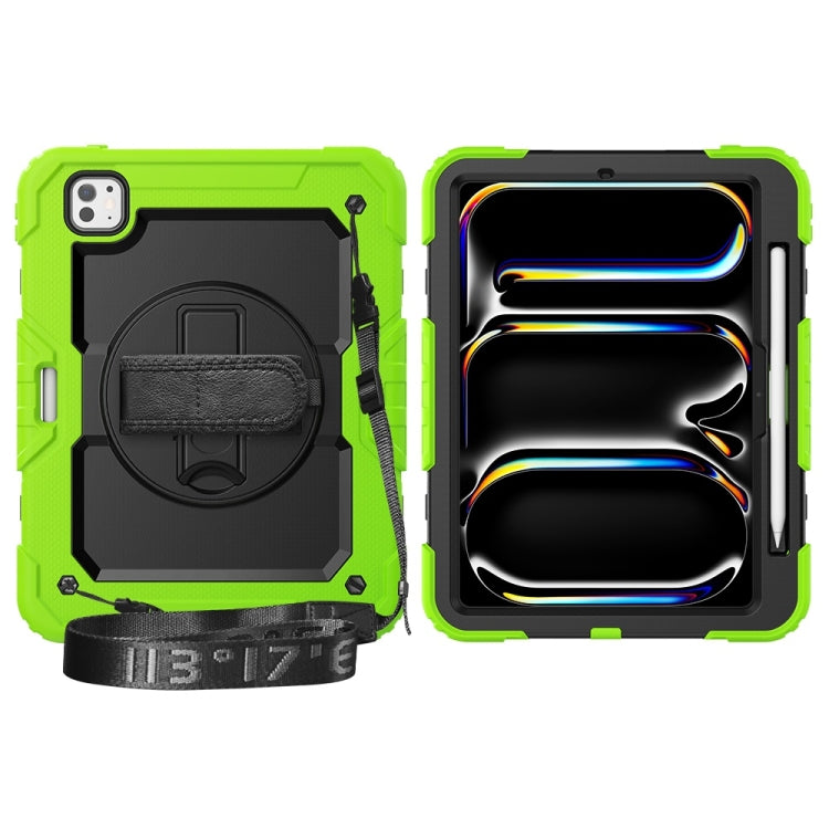 For iPad Pro 11 2025 / 2024 Lucky Wheel Grip Silicone Hybrid PC Tablet Case with Shoulder Strap