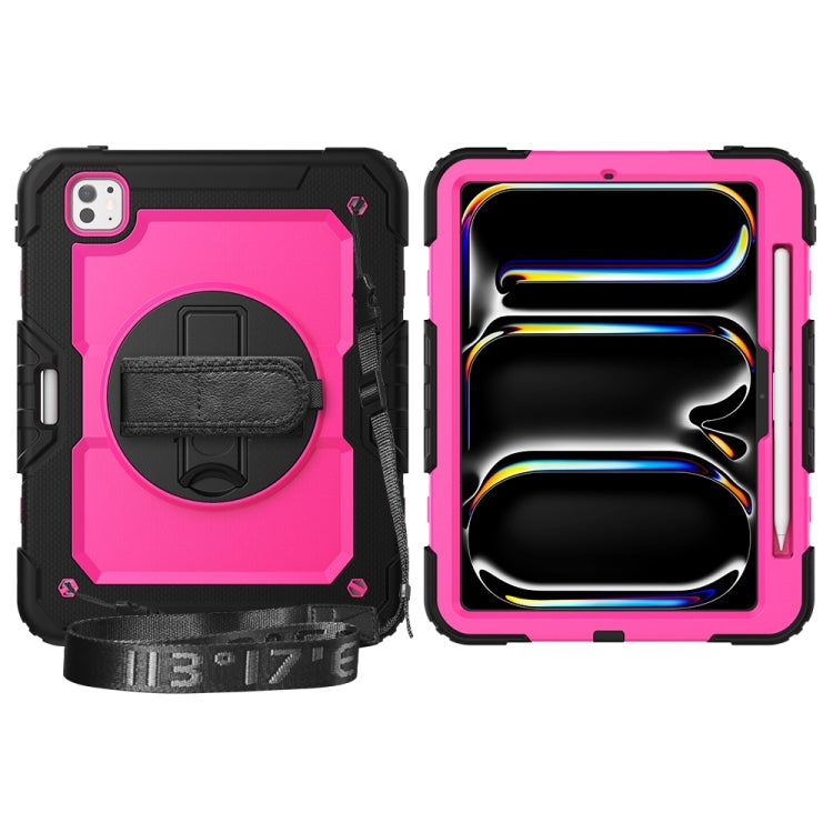 For iPad Pro 11 2025 / 2024 Lucky Wheel Grip Silicone Hybrid PC Tablet Case with Shoulder Strap