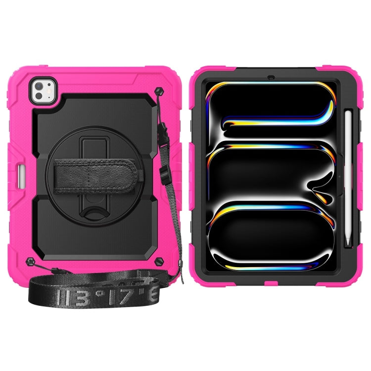 For iPad Pro 11 2025 / 2024 Lucky Wheel Grip Silicone Hybrid PC Tablet Case with Shoulder Strap