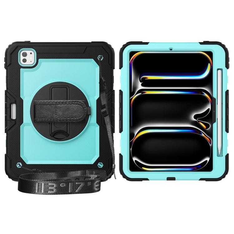 For iPad Pro 11 2025 / 2024 Lucky Wheel Grip Silicone Hybrid PC Tablet Case with Shoulder Strap