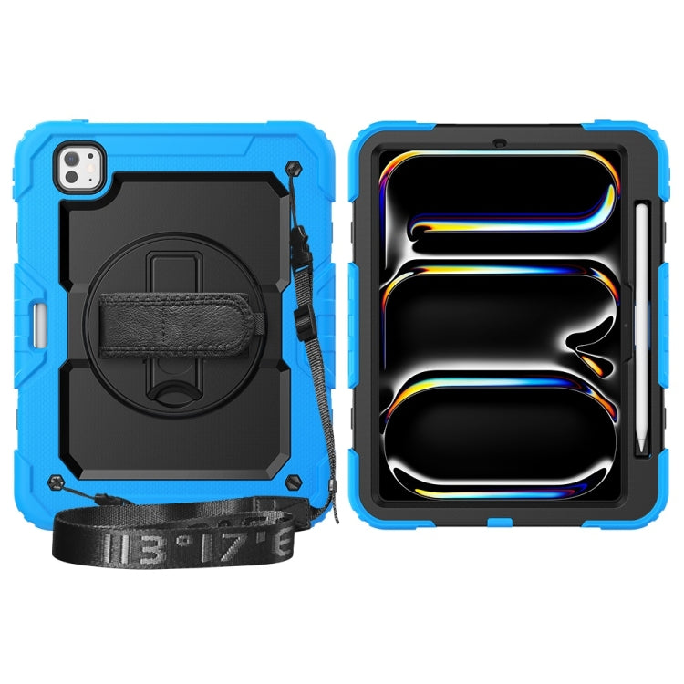 For iPad Pro 11 2025 / 2024 Lucky Wheel Grip Silicone Hybrid PC Tablet Case with Shoulder Strap