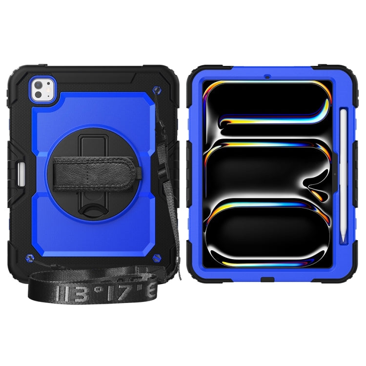 For iPad Pro 11 2025 / 2024 Lucky Wheel Grip Silicone Hybrid PC Tablet Case with Shoulder Strap