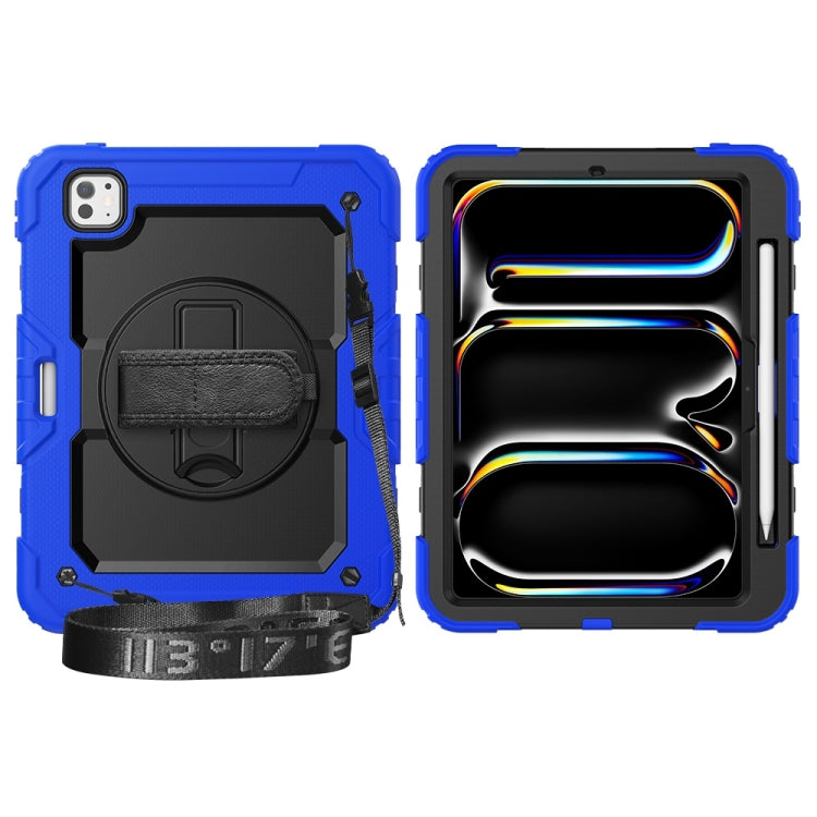For iPad Pro 11 2025 / 2024 Lucky Wheel Grip Silicone Hybrid PC Tablet Case with Shoulder Strap