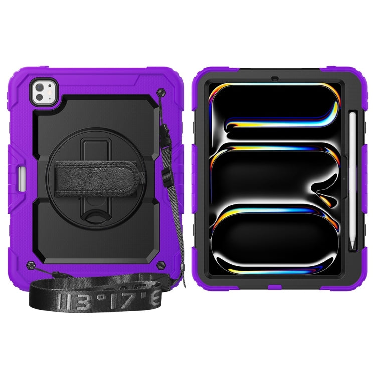 For iPad Pro 11 2025 / 2024 Lucky Wheel Grip Silicone Hybrid PC Tablet Case with Shoulder Strap