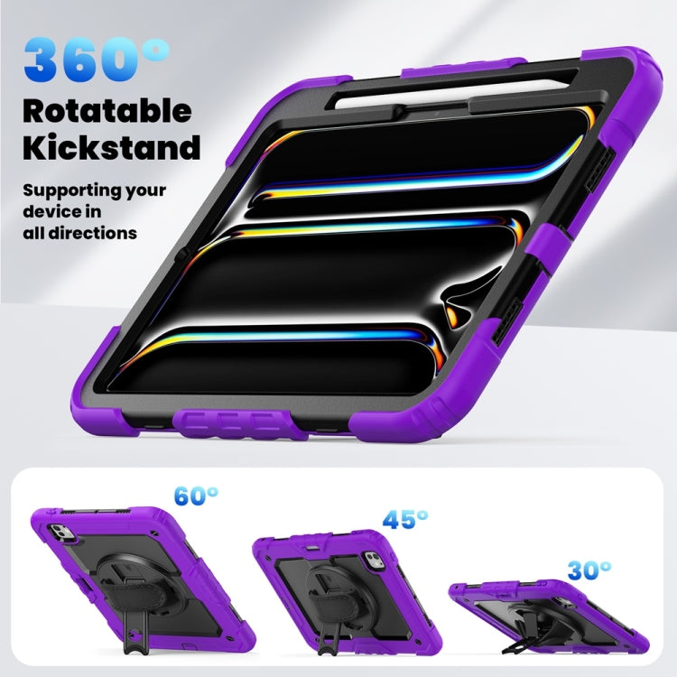 For iPad Pro 11 2025 / 2024 Lucky Wheel Grip Silicone Hybrid PC Tablet Case with Shoulder Strap