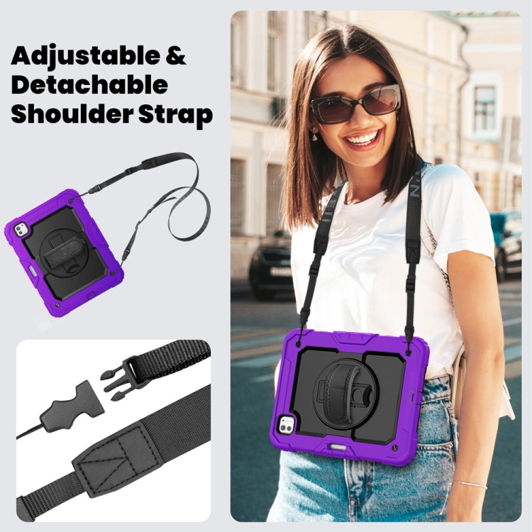 For iPad Pro 11 2025 / 2024 Lucky Wheel Grip Silicone Hybrid PC Tablet Case with Shoulder Strap