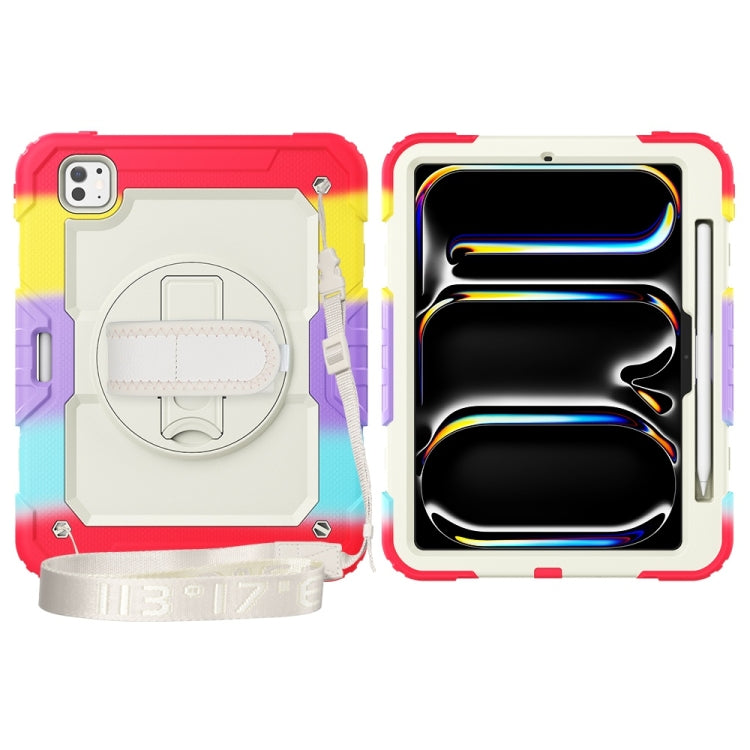For iPad Pro 11 2025 / 2024 Lucky Wheel Grip Silicone Hybrid PC Tablet Case with Shoulder Strap