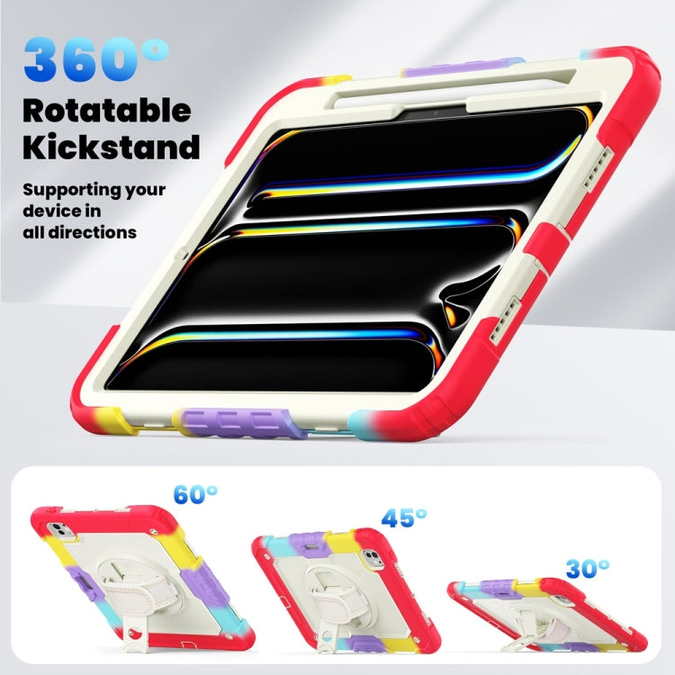 For iPad Pro 11 2025 / 2024 Lucky Wheel Grip Silicone Hybrid PC Tablet Case with Shoulder Strap