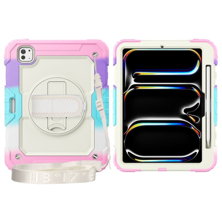 For iPad Pro 11 2025 / 2024 Lucky Wheel Grip Silicone Hybrid PC Tablet Case with Shoulder Strap