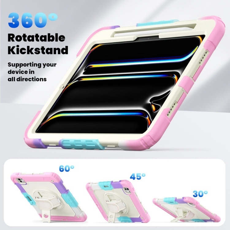 For iPad Pro 11 2025 / 2024 Lucky Wheel Grip Silicone Hybrid PC Tablet Case with Shoulder Strap