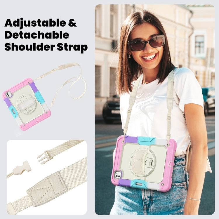 For iPad Pro 11 2025 / 2024 Lucky Wheel Grip Silicone Hybrid PC Tablet Case with Shoulder Strap