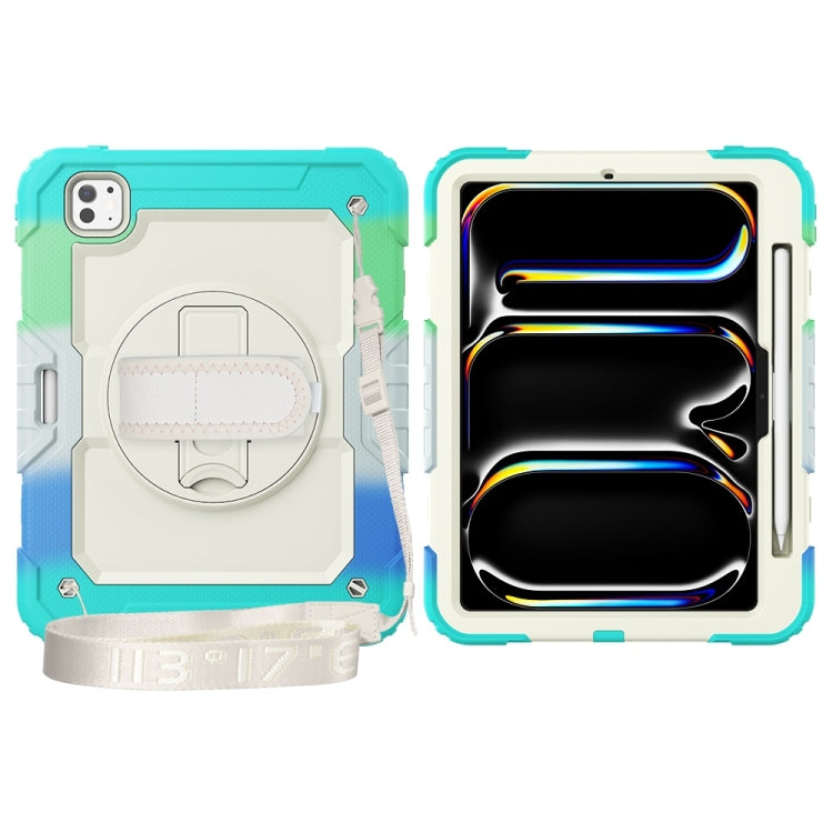For iPad Pro 11 2025 / 2024 Lucky Wheel Grip Silicone Hybrid PC Tablet Case with Shoulder Strap