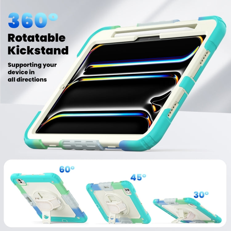 For iPad Pro 11 2025 / 2024 Lucky Wheel Grip Silicone Hybrid PC Tablet Case with Shoulder Strap