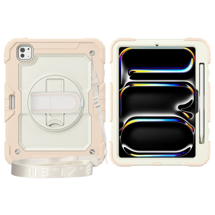 For iPad Pro 11 2025 / 2024 Lucky Wheel Grip Silicone Hybrid PC Tablet Case with Shoulder Strap