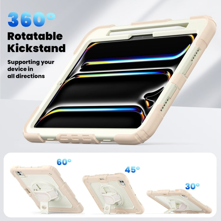 For iPad Pro 11 2025 / 2024 Lucky Wheel Grip Silicone Hybrid PC Tablet Case with Shoulder Strap