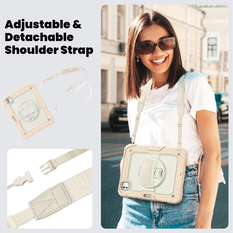 For iPad Pro 11 2025 / 2024 Lucky Wheel Grip Silicone Hybrid PC Tablet Case with Shoulder Strap