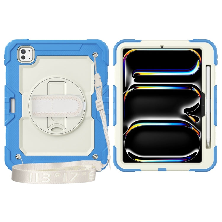 For iPad Pro 11 2025 / 2024 Lucky Wheel Grip Silicone Hybrid PC Tablet Case with Shoulder Strap