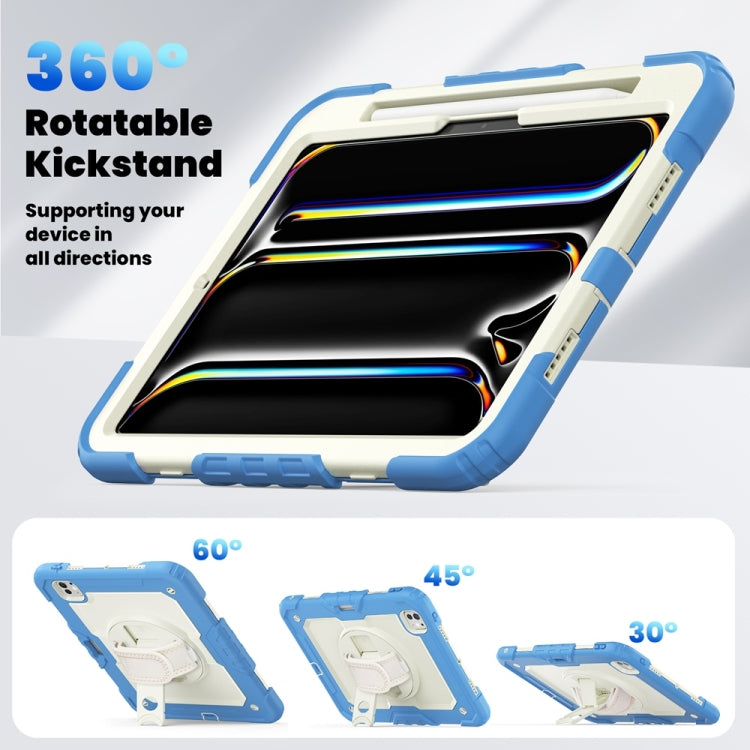 For iPad Pro 11 2025 / 2024 Lucky Wheel Grip Silicone Hybrid PC Tablet Case with Shoulder Strap