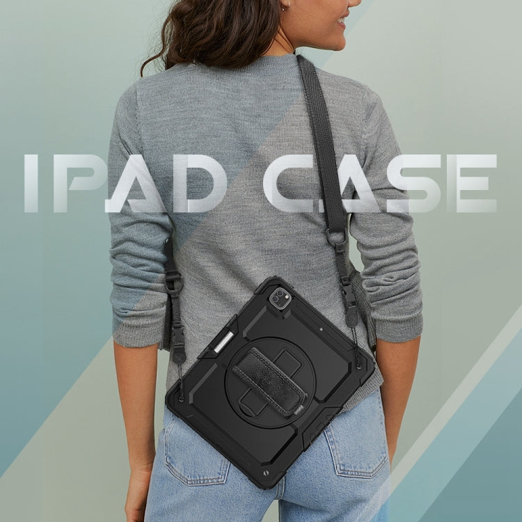 For iPad Pro 13 2025 / 2024 Lucky Wheel Grip Silicone Hybrid PC Tablet Case with Shoulder Strap