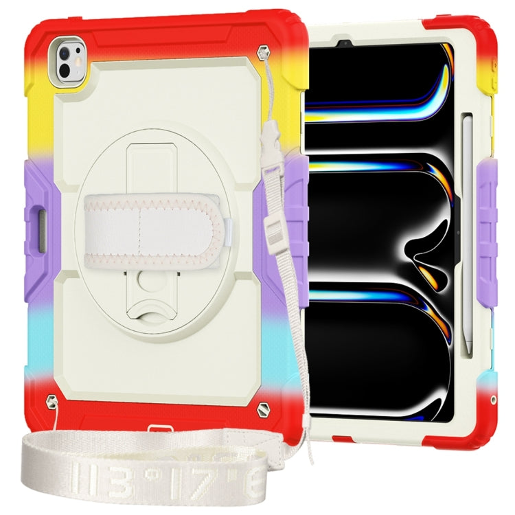 For iPad Pro 13 2025 / 2024 Lucky Wheel Grip Silicone Hybrid PC Tablet Case with Shoulder Strap