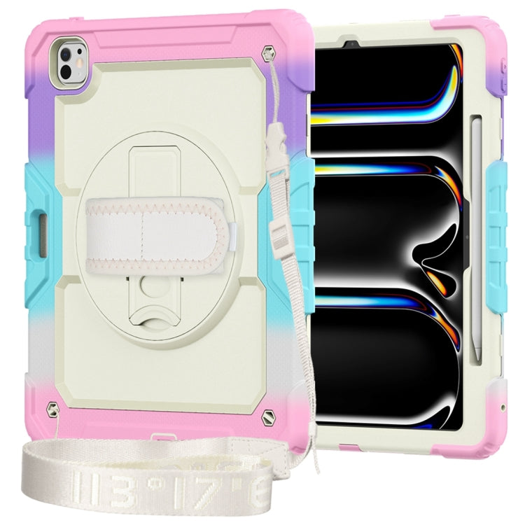 For iPad Pro 13 2025 / 2024 Lucky Wheel Grip Silicone Hybrid PC Tablet Case with Shoulder Strap
